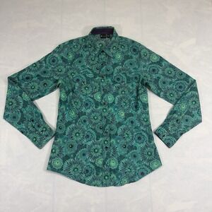 Cruel Girl Womens Western Snap Shirt Floral Print Green Teal Medium